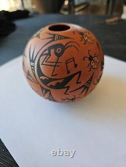 Native American Pottery Seed Pot Signed B. L. Cerno Acoma New Mexico Kokopelli