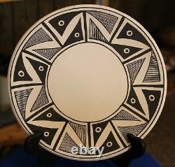 Native American Pottery Signed Acoma Pueblo Black on White Plate Lolita Concho