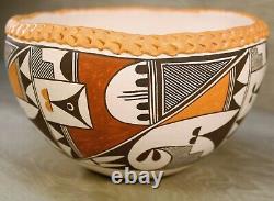 Native American Pottery Signed Acoma Pueblo Polychrome Bowl By Marie S. Juanico