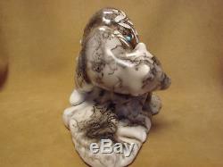 Native American Pottery Turquoise Horse Hair Mother Bear Sculpture! Navajo