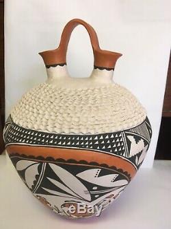 Native American Pottery Wedding Vase Acoma Norma Jean Signed Pot Lovely Large