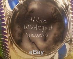 Native American Pottery by Hilda Whitegoat Handmade and Etched Medium Swirl Pot