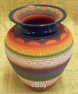 Native American Pottery by Hilda Whitegoat Navajo Red Clay Hand Etched Vase