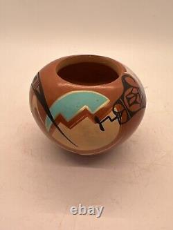 Native American Pottery with Feather Hand Made Southwest Pot by J Fitzgerald Toya