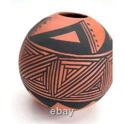Native American Round Vase Acona Laguna Corn Terra Cotta and Black Pottery DH604