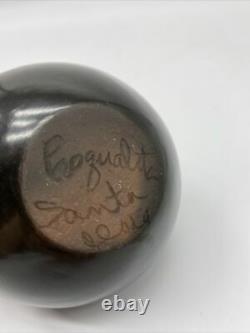 Native American Santa Clara Pottery Bowl Pasqualita Vtg Black Signed Seed Pot