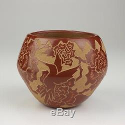 Native American Santa Clara Pottery Red Sgraffito Pot, Gwen Tafoya