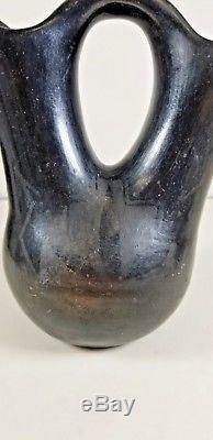 Native American Santa Clara Pueblo Black on Black Wedding Vase Stoneware Pottery