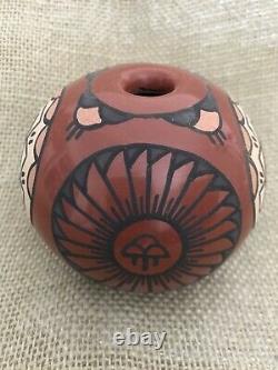Native American Santa Clara Pueblo pottery Redware 2 3/4seed pot signed Minnie