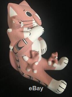 Native American Storyteller Pottery Cat Figurine, Dorothy Herrera Cochiti N. M