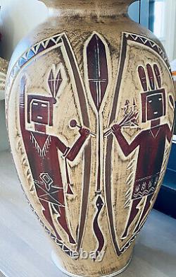 Native American Style Pottery Table Lamp Large with Shade 33H 22W