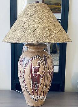 Native American Style Pottery Table Lamp Large with Shade 33H 22W