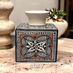 Native American Two Tribes 5 Square Pot Vase Four Petals Signed Rowan Harrison