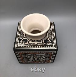 Native American Two Tribes 5 Square Pot Vase Four Petals Signed Rowan Harrison