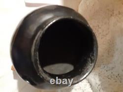 Native American Vintage Signed Black Pottery Bowl Solid Black No Design