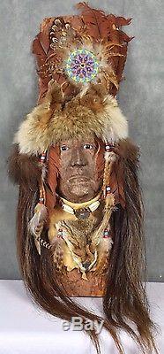 Native American Wall Art-Authentic INDIAN HEADDRESS with Original Animal Furs