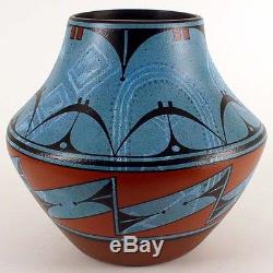 Native American Zia Pueblo Hand Coiled Pottery Large Pot 9 3/8H Ralph Aragon
