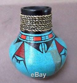 Native American Zia Pueblo Hand Coiled Pottery Large Pot by Ralph Aragon P0033