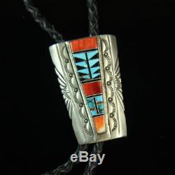 Native American old pawn Turquoise bolo tie Vintage sterling silver. 925 inlay
