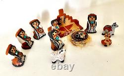 Nativity Set by Jemez Pueblo Artist Caroline Sando Native American Potter 12 PCS
