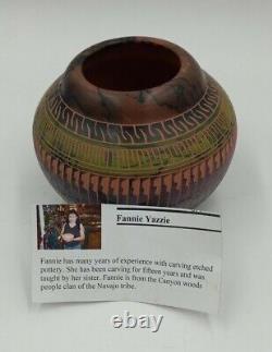 Navajo Carved Redware Pot By Frannie Yazzie