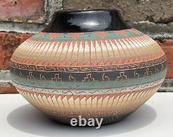 Navajo Dine Native American Pottery Vessel Carved by MSK 6 tall, SIGNED
