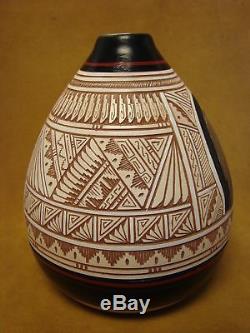 Navajo Indian Pottery Hand Etched Eagle Vase by Arnold Brown