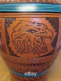 Navajo Indian Pottery Hand Etched Pot by Watchman! Native American