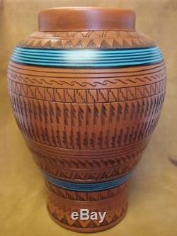 Navajo Indian Pottery Hand Etched Pot by Watchman! Native American