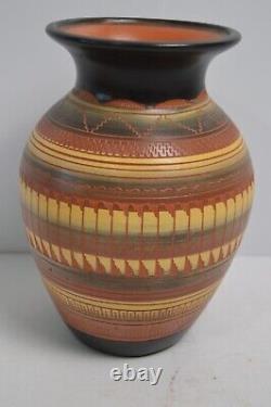 Navajo Pottery Hand Etched Artist A Joe Geometric Colorful Native American