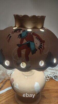Navajo Sand Painting Table Lamp Native American Art Pottery C Etcitty Hoop Eagle