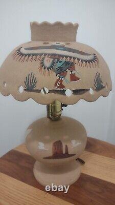 Navajo Sand Painting Table Lamp Native American Art Pottery C Etcitty Hoop Eagle
