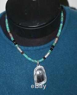 Navajo Tommy Singer sterling turquoise necklace +MOATB 950 Pottery Shard Pendant