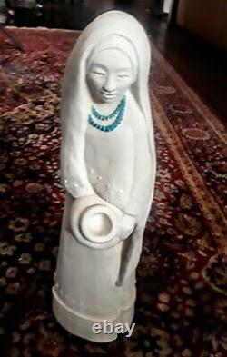 Navajo Woman Figure White Statue Sculpture 14 Signed Hozho Native American'82