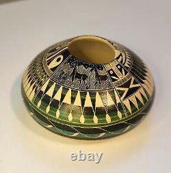 Norman Lansing Star Riders Etched Seed Pot UTE MOUNTAIN POTTERY 4 Signed