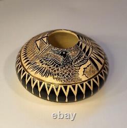 Norman Lansing Sunrise Birds Etched Seed Pot UTE MOUNTAIN POTTERY 4 Signed