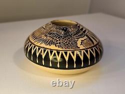 Norman Lansing Sunrise Birds Etched Seed Pot UTE MOUNTAIN POTTERY 4 Signed