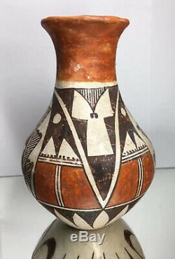 OLD Acoma Native American Polychrome Pottery Vase Pueblo Artifact GEOMETRIC ART