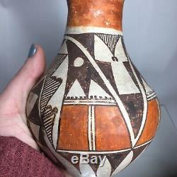 OLD Acoma Native American Polychrome Pottery Vase Pueblo Artifact GEOMETRIC ART