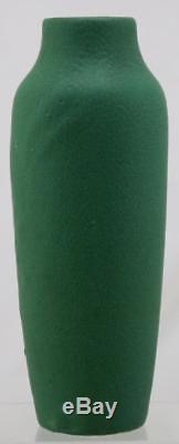 OWENS 12 VASE WithEMBOSSED NATIVE AMERICAN INDIAN MATTE GREEN LEATHERY GLAZE MINT