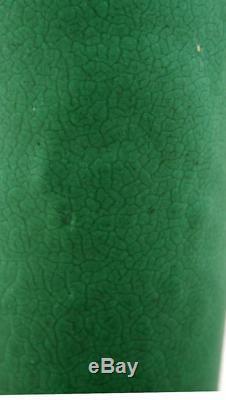 OWENS 12 VASE WithEMBOSSED NATIVE AMERICAN INDIAN MATTE GREEN LEATHERY GLAZE MINT