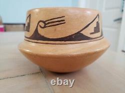 Old Hopi Native American Indian Pottery Hano Black Bowl Signed Cloud Clan Symbol