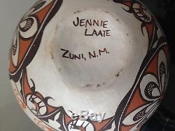 Original Jennie Laate Zuni Handmade White Slip and Painted Pottery Bowl, 1980 NR