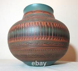 Original handmade American Native signed Anderson Joe pottery terracotta vase