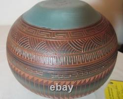 Original handmade American Native signed Anderson Joe pottery terracotta vase