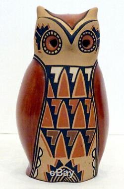 P M GACHUPIN Jemez Pueblo NATIVE AMERICAN Pottery HAND PAINTED Owl Effigy