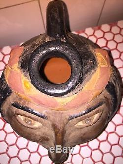 Pair 2001 Turkey Mountain Pottery GA Native American Indian Chief Head Jugs JET