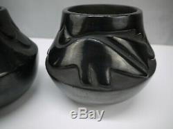 Pair RARE Early ROSE GONZALES Pots Native American BLACK Santa Clara Pottery