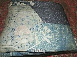 Pottery Barn SAGE EMBROIDERED Full/Queen Quilt BLUE, geometric shibori