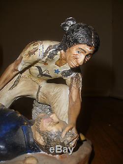 Pottery Sculpture Western Art Native American Indian War Us Soldier Last Scalp